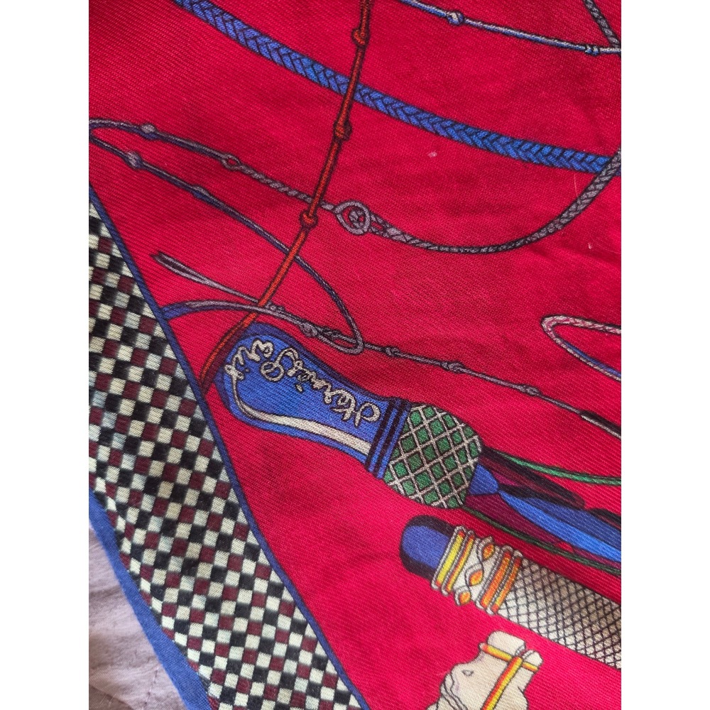 Hermes Red Twill Silk Fouets et Badines Iconic Equestrian Virginie Jamin Scarf - Picture 13 of 14
